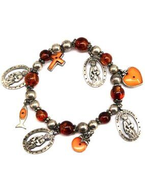 Vintage St. Joseph Catholic Bracelet • Cross Fish Heard Charm • Stretch
